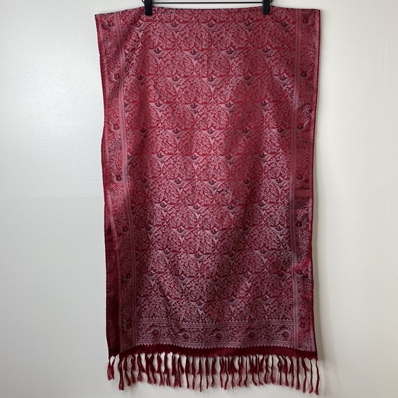 100% Silk Red Heart and Floral Design Table Runner  22”x76” - Picture 2 of 7